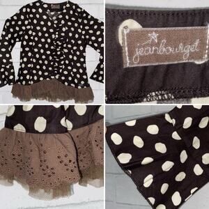 Jean Bourget French Designer Girls sz 6 Brown Polka Dot Jacket Tulle Ruffle